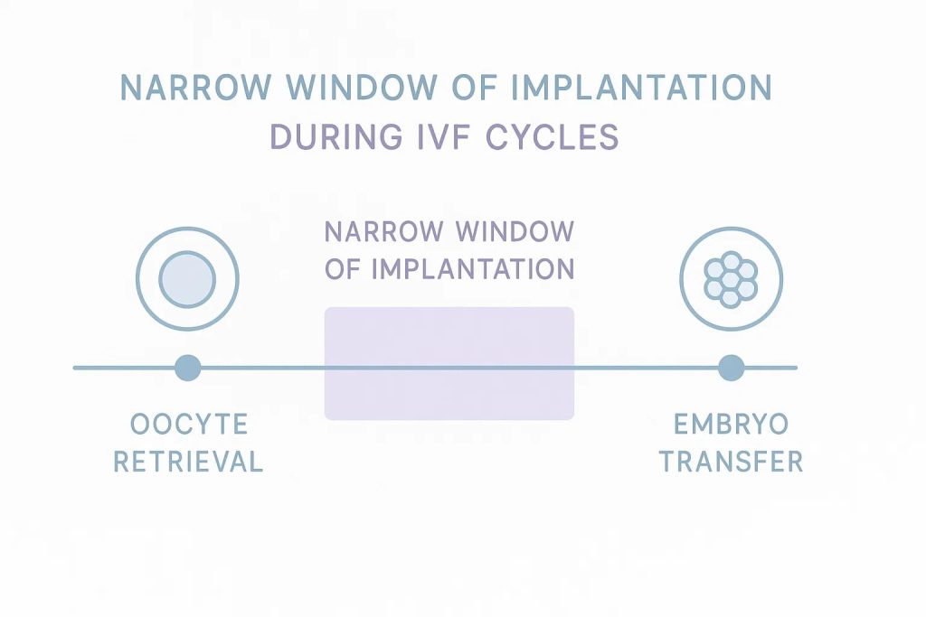 Timeline graphic showing the narrow window of implantation during IVF cycles.