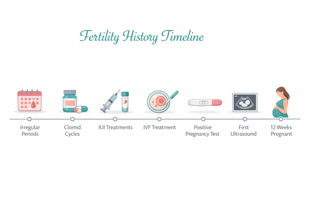 Simple timeline graphic showing cycles, treatments, and milestones.