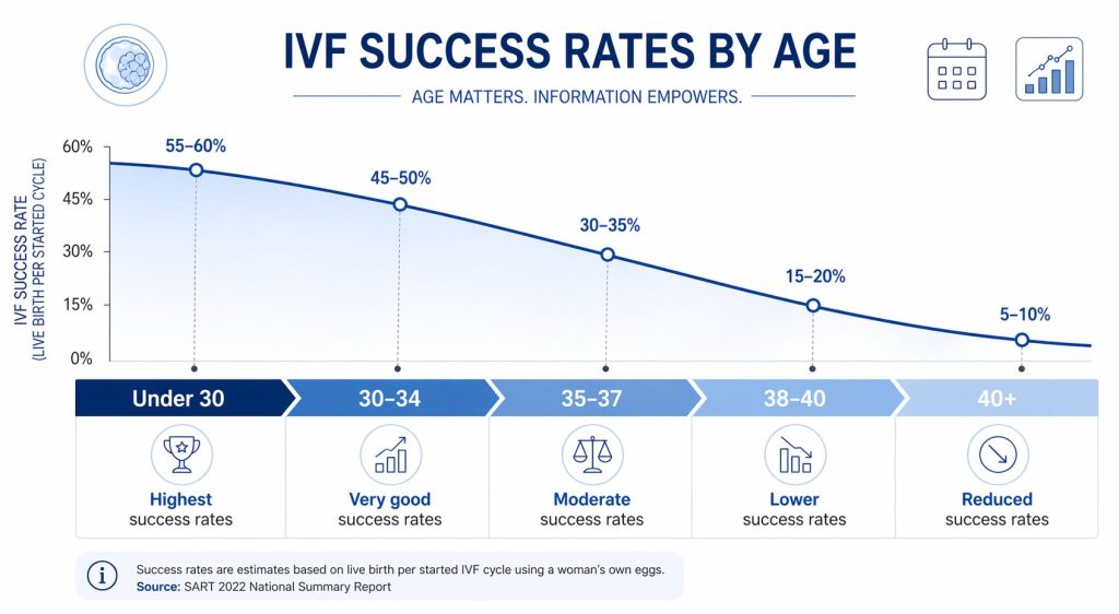 Timeline chart showing IVF success rates by age